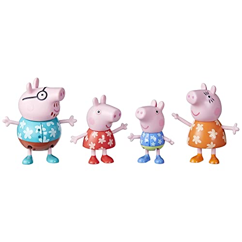 Peppa Pig Toys Peppa's Family Holiday, 4 Family Figures in Tropical Holiday Outfits, Preschool Toys for 3 Year Old Girls and Boys and Up