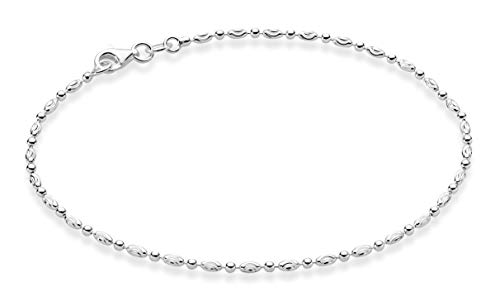 Miabella 925 Sterling Silver Diamond-Cut Oval and Round Bead Ball Chain Anklet Ankle Bracelet for Women Teen Girls, Made in Italy (sterling-silver, Length 9 Inches (X-Small))