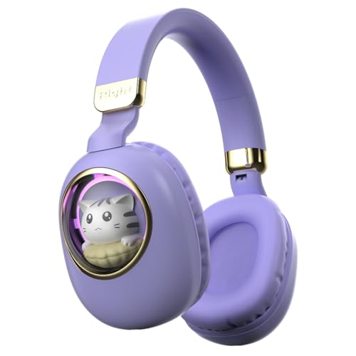 Xmenha Purple Kids Bluetooth Headphones Wired with Microphone for School - Wireless Boy Girls Noise Cancelling Over Ear Bluetooth Headphones Children Headsets for iPad Kindle Airplane Travel Tablet