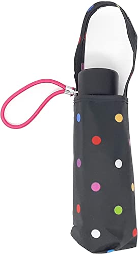 Totes Micro Mini Manual Compact Umbrella, NeverWet technology, Colorful dots on black, 38' arc Coverage