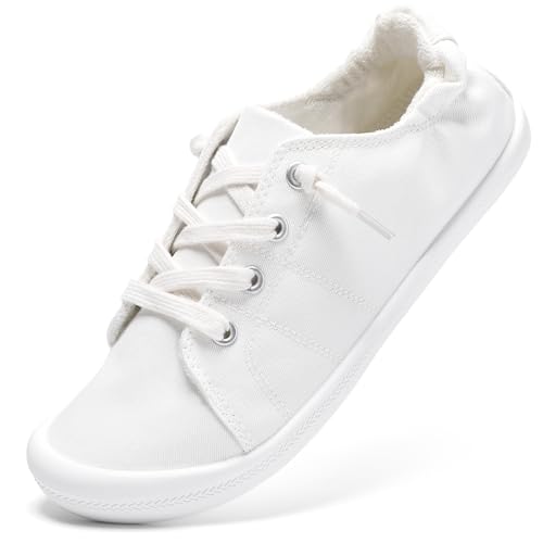 STQ Cute Slip On Canvas Sneakers for Women, Low Top Fashion Casual Shoes White/9 US