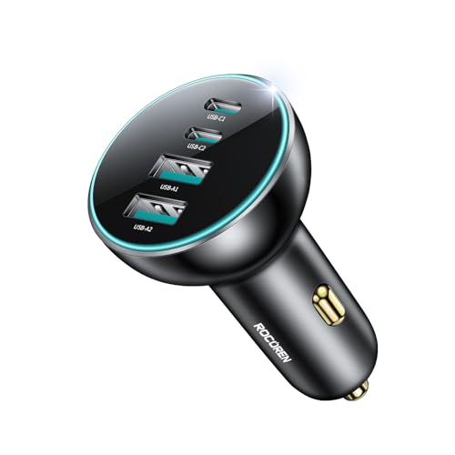 70W USB C Car Charger, Rocoren 4-Port for Family Travel, PD 35W & QC3.0 30W Super Fast Charging for Multiple Devices, Cigarette Lighter USB Charger for iPhone 15, iPad Pro, Samsung S24, Google Pixel 8