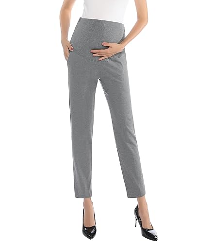Maternity Pants Comfortable Stretch Over-Bump Women Pregnancy Casual Capris for Work (Gray, M (Size 8-10))