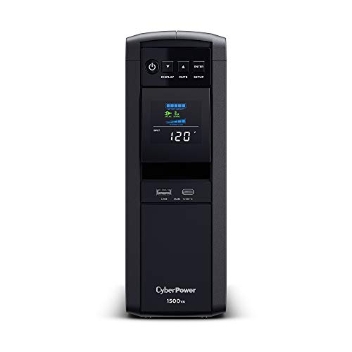CyberPower CP1500PFCLCD PFC Sinewave UPS System, 1500VA/1000W, 12 Outlets, AVR, Mini Tower,Black