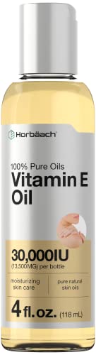 Horbäach Vitamin E Oil For Skin 30,000 IU | 4 fl oz | 100% Pure Oils | Moisturizing Oil | Non-GMO, Vegetarian | Packaging May Vary