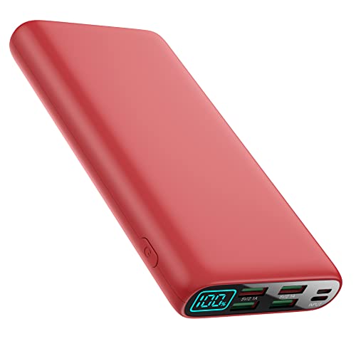 Portable Charger 38800mAh,LCD Display Power Bank,4 USB Outputs Battery Pack Backup, Dual Input USB-C in&out Phone Charging Compatible with iPhone 15/14/13 Pro Max/12,Android Samsung Galaxy/Pixel-Red