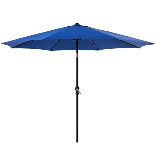 DUMOS 9FT Outdoor Patio Umbrella with Push Button Tilt and Crank, Table Umbrella, 8 Sturdy Ribs Waterproof Pool Umbrella for Market, Terrace, Beach, Outdoor Restaurant (Navy Blue)