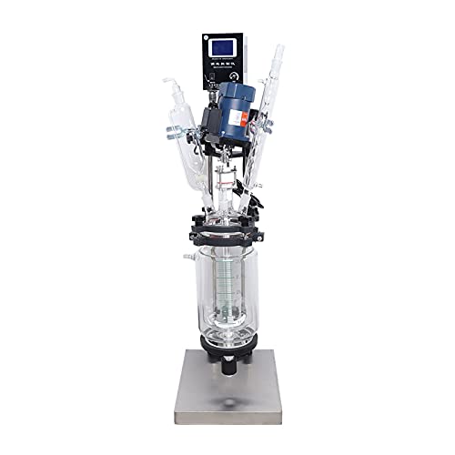 3L Glass Reactor Jacketed Double Layer Glass Reactor for Lab Use with All PTFE Valves, 110V, 200N.Cm, 0~680rpm