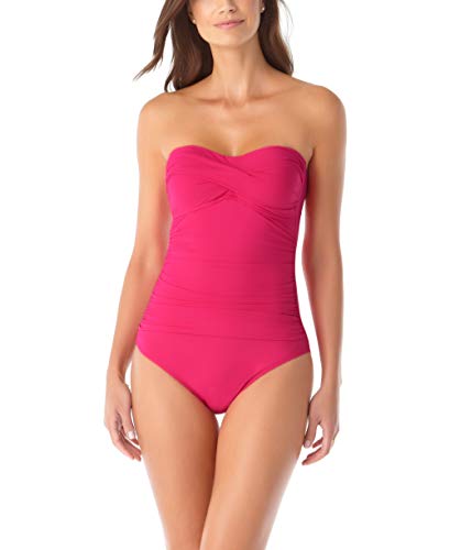 Anne Cole Women's Twist Front Shirred One Piece Swimsuit (Berry Pink, 6)