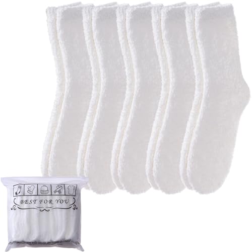 Womens Fuzzy Slipper Socks Animal Soft Warm Cute Microfiber Cozy Fluffy Winter Christmas Socks 5 Pairs White