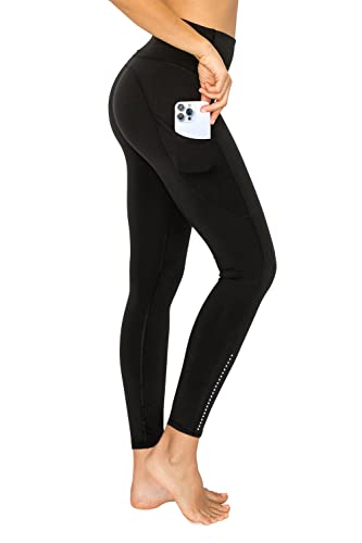 Leggings Depot Women's Reflective 7/8 Yoga Pants with Pockets-YL8A, Black, Small