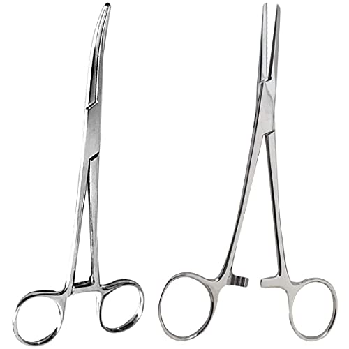 SURGICAL ONLINE 2 Piece Curved & Straight 8' Hemostat Set, Stainless Steel Locking Tweezer Clamps - Ideal Hemostats for Nurses, Fishing Forceps, Crafts and Hobby