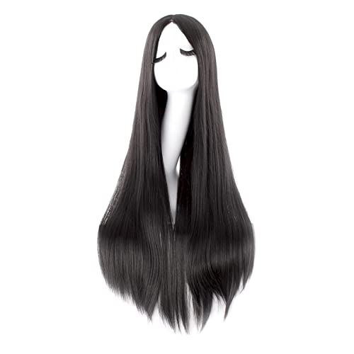 MapofBeauty 40 Inch/ 100 cm Carve Long Straight Cosplay Wig Anime Costume Party Wig (Black)