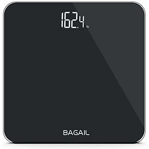 BAGAIL Bathroom Scale, Digital Weighing Scale with High Precision Sensors and Tempered Glass, Ultra Slim, Step-on Technology, Shine-Through Display - 15Yr Guarantee Black