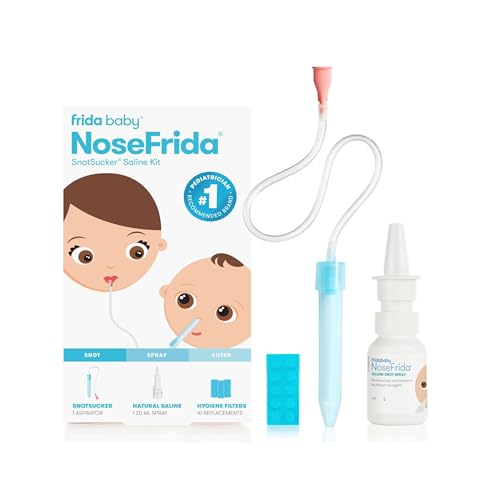 Frida Baby Nasal Aspirator, NoseFrida Baby Nose Sucker with 10 Extra Filters + All-Natural Saline Nasal Spray for Babies, 0.68 fl oz