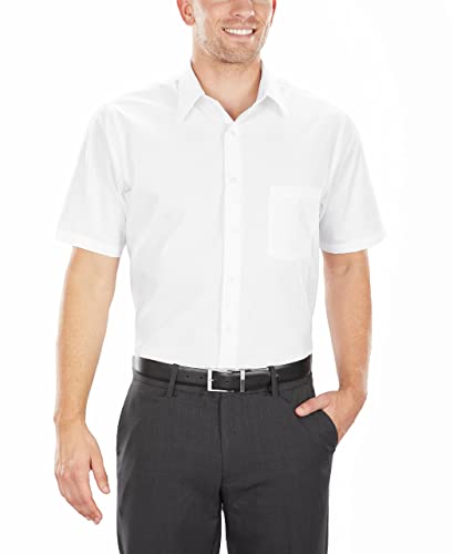 Van Heusen Men's Short Sleeve Dress Shirt Regular Fit Poplin Solid, White, 15' Neck