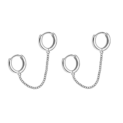 SLUYNZ 925 Sterling Silver Double Hoop Earrings Chain for Women Teen Girls Double Piercing Earrings Two Holes (A-Silver)