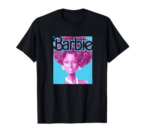 Barbie Afro Doll Classic Fit T-Shirt: Adult Round Neck, Black, Short Sleeve, Cotton-Polyester