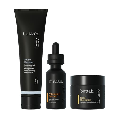 Buttah Skin by Dorion Renaud Complete Melanin-Rich Skin Care Kit | Shea Butter, Vitamin C Serum, Facial Cleanser | Organic & Natural | Black-Owned