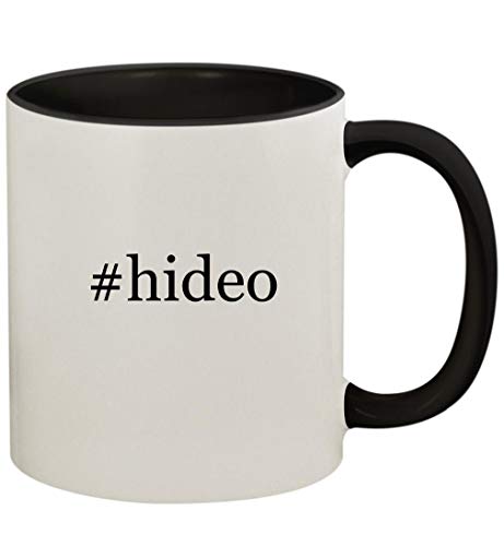 Knick Knack Gifts #hideo - 11oz Ceramic Colored Handle and Inside Coffee Mug Cup, Black