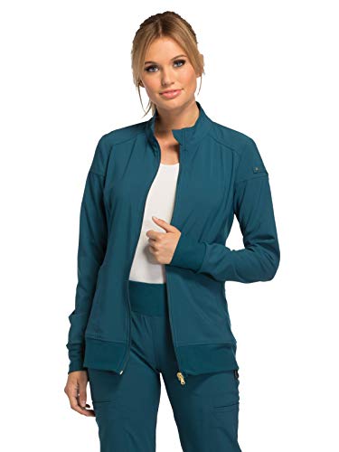 Cherokee iflex Uniforms Zip Front Scrub Jackets for Women CK303, M, Caribbean Blue
