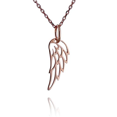 FashionJunkie4Life 18K Rose Gold Plated Sterling Silver Tiny Angel Wing Charm Necklace, 18' Chain