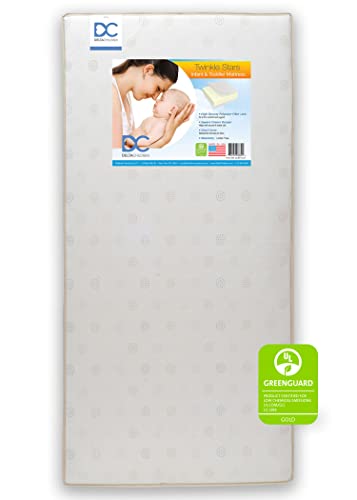 Delta Children Twinkle Stars Dual Sided - 6' Premium Sustainably Sourced Fiber Core Crib and Toddler Mattress - Waterproof - GREENGUARD Gold Certified - 7 Year Warranty - Made in USA
