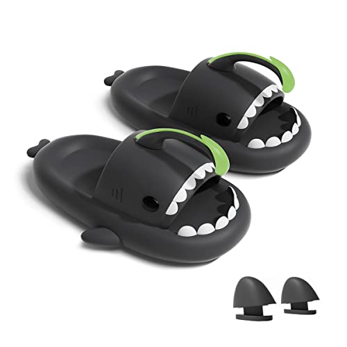 Hello Slippers Anglerfish Glow in The Dark Shark Slides Sandals, Super Soft Eco-Friendly EVA Material Comfortable Shoes for Women and Men Indoors & Outdoors (Black EU 44-45)