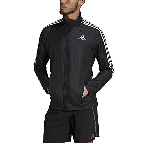 adidas Men's Marathon Jacket 3-Stripes, Black/White, X-Large