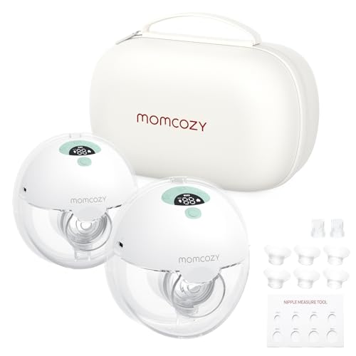 Momcozy Breast Pump Hands Free M5, Wearable Breast Pump of Baby Mouth Double-Sealed Flange with 3 Modes & 9 Levels, Electric Breast Pump Portable - 24mm, 2 Pack Mint