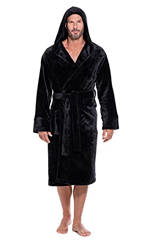 Turquaz Plush Robes For Men, Soft Fuzzy Hooded Mens Bathrobes, Long Comfy Robe For Men