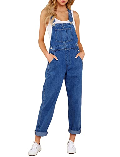 luvamia Women's Casual Adjustable Denim Bib Overalls Jeans Pants Fashion Loose Overall Jumpsuits Overalls for Women 2023 Classic Blue Size Large