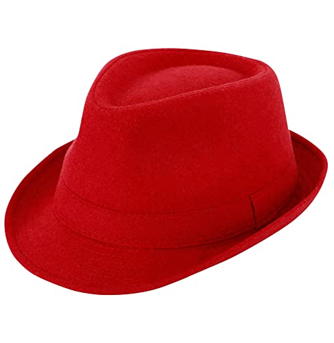 Simplicity Trilby Hats for Mens Hats Fedora Unisex Timelessly Classic Manhattan Fedora Hat for Men Short Brimed Fedora Hats for Women Travel,Red