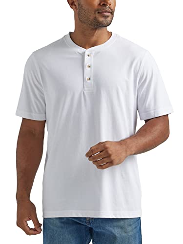 Wrangler Authentics Men's Short Sleeve Henley Tee, Bright White, Large