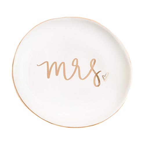 Sweet Water Decor Mrs. Engagement Ring Dish - Ceramic Wedding Ring Dish Holder for Future Mrs - Ring Tray for Jewelry with Gold Foil Accents & Designs - Jewelry Dishes for Women Fiance & Bridal Shower