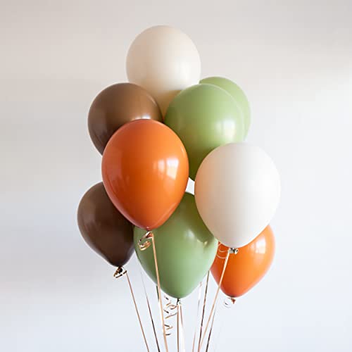 Sage Green Brown Balloon, 60 Packs 12 Inch Brown Beige Jungle Safari Wild Woodland Balloon, Olive Green Orange Cream Balloons for Birthday Wedding Shower Party Decorations