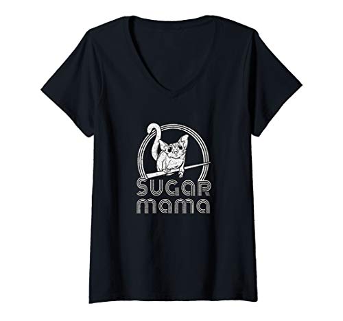 Womens Sugar Mama Funny Sugar Glider Gift for Sugar Glider Moms V-Neck T-Shirt