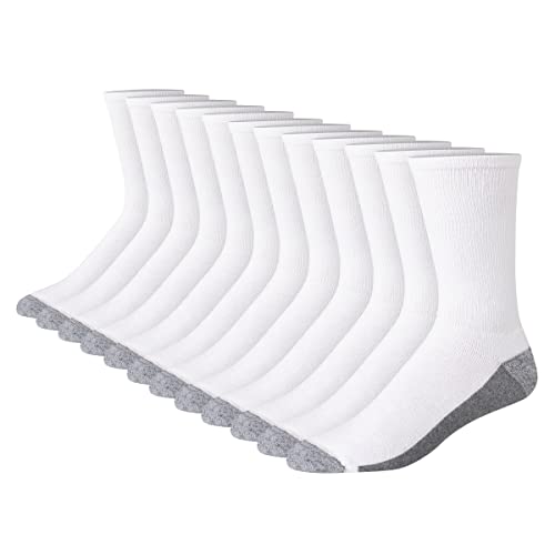 Hanes Men's Max Cushioned Crew Socks, Moisture-Wicking with Odor Control, Multi-Pack, White/Grey Foot Bottom-12, 12-14
