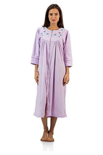 Casual Nights Womens Zipper Front Jacquard Fleece Long Robe Duster, Purple, Medium