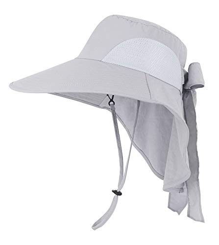 Womens Sun Hat Packable Neck Cover UPF 50- Wide Brim, Light Grey, Size One Size