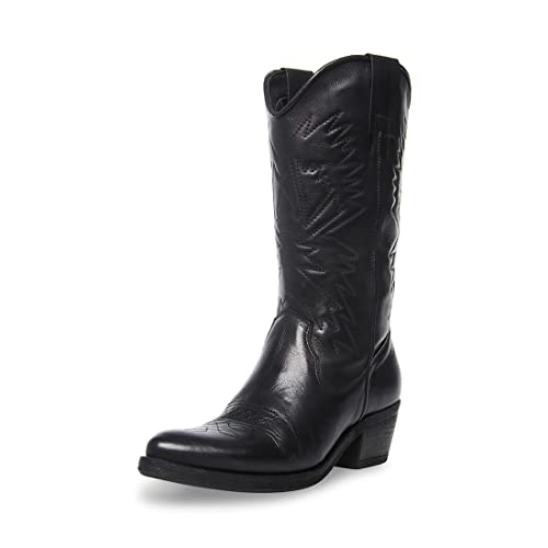 Steve Madden Women's Hayward Western Boot, Black Leather, 9