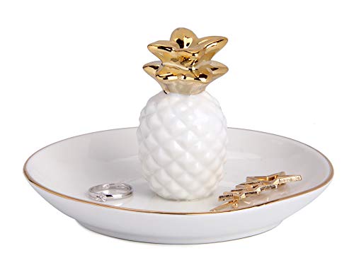 Luxury Porcelain Pineapple Ring Holder, Ananas Ceramic Jewelry Tray, Bracelets Plate, Dessert Dish - Perfect for Holding Small Jewelries, Rings, Necklaces, Earrings, Bracelets, Trinket, White Color
