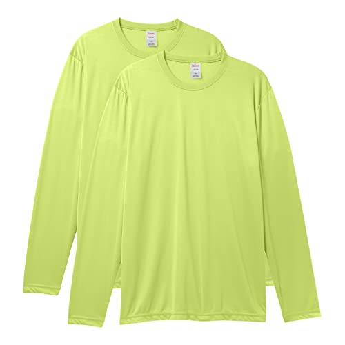 Hanes Men's Long Sleeve Cool DRI T-Shirt UPF 50+, Safety Green, Small (Pack of 2)