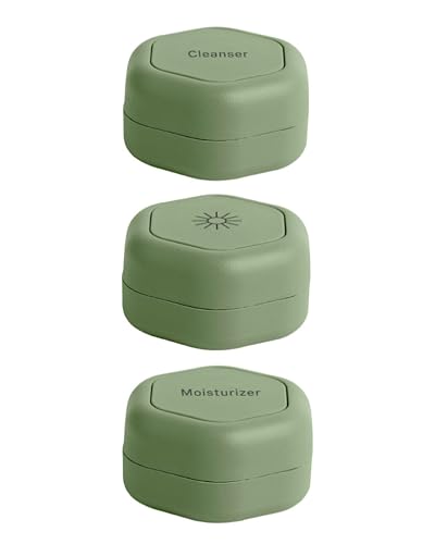 Cadence Travel Containers - Skincare Set - Magnetic Travel Capsules - For Facial Cleanser, Moisturizer, Sunscreen - 3 Medium Capsules (0.56oz) with Cleanser, Moisturizer & Sun-Icon Labels - Eucalyptus
