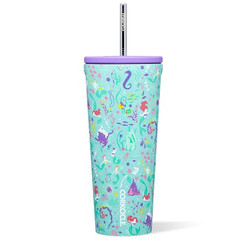 Corkcicle x Disney Princess Ariel Cold Cup Insulated Tumbler with Lid and Straw, 24 oz – Reusable Water Bottle Keeps Beverages Cold 12hrs, Hot 5hrs – Cupholder Friendly, Lid for Flexible Sipping