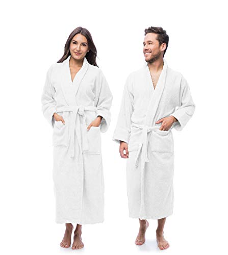 Bathrobe for Women | White Cotton Bath Robes | Terry Cloth Robes for Women | Towel Bathrobe | Lightweight Plush Long Bathrobe | Elegant Style Spa Robes Unisex Large | Medium