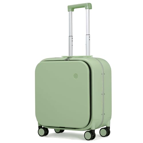 Carry On Luggage, 18” Suitcase with Front Laptop Pocket, Travel Luggage Aluminum Frame PC Hardside with Spinner Wheels & TSA Lock and Cover (Not for Underseat)-Avocado Green