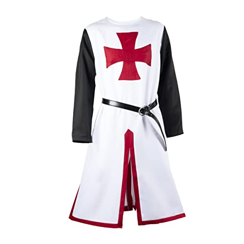 COSMAKER Mens Medieval Crusader Tunic Templar Knight Surcoat Renaissance Chivalric Warrior Hospitaller Knights Robe Halloween Costume Top (Medium, Red)