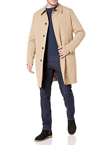 Cole Haan Men's Nylon Rain Coat with Removable Liner, Tan, Large