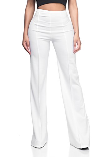 Cemi Ceri Women's High Waist Dress Pants (Sheer Light Color), Medium, White